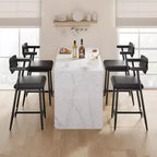 Lot de 2 tabourets de bar hauteur comptoir avec accoudoirs et repose-pieds - Dossier en bois et assise rembourrée pour îlot de cuisine