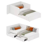 Twin Daybed with Storage Drawers, Velvet Upholstered Corner Bed Frame with Headboard, Modern Kids Bed with Bed Rails for Living Room, Easy Assembly
