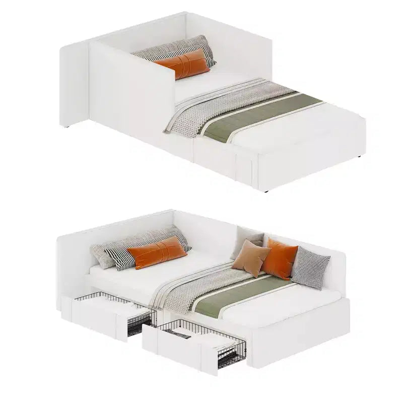 Twin Daybed with Storage Drawers, Velvet Upholstered Corner Bed Frame with Headboard, Modern Kids Bed with Bed Rails for Living Room, Easy Assembly