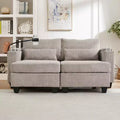 MAYEERTY Convertible Chaise Loveseat Sofa Bed Corduroy Sleeper Sofa with Ports Two Cup Holders for Living Room Brown