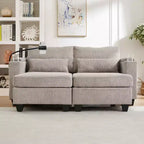 MAYEERTY Convertible Chaise Loveseat Sofa Bed Corduroy Sleeper Sofa with Ports Two Cup Holders for Living Room Brown