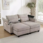 Divano letto MAYEERTY trasformabile a chaise longue in velluto a coste, con porte e due portabicchieri, per soggiorno, marrone