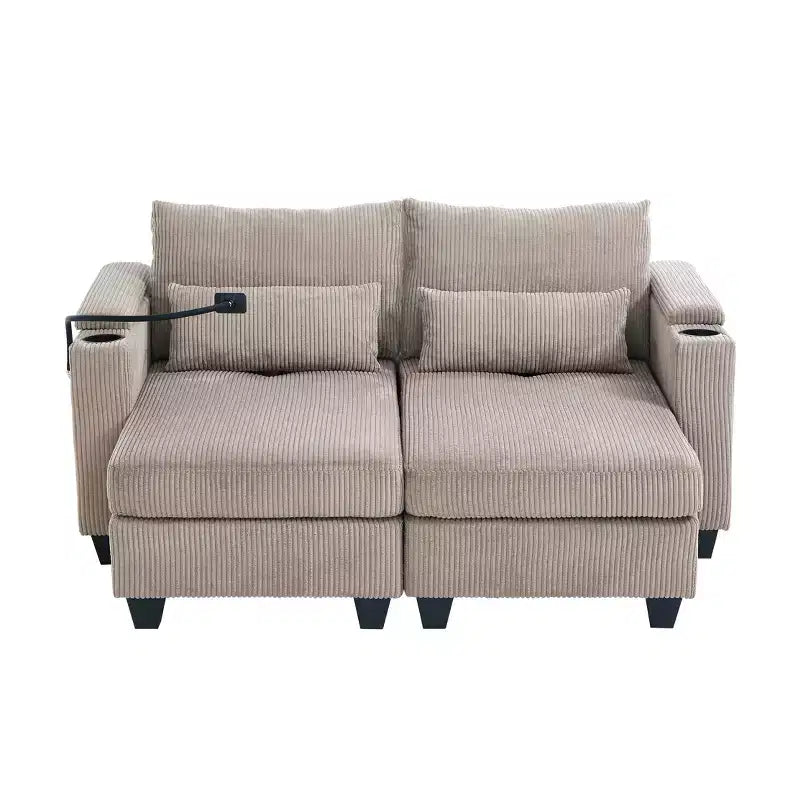 Divano letto MAYEERTY trasformabile a chaise longue in velluto a coste, con porte e due portabicchieri, per soggiorno, marrone