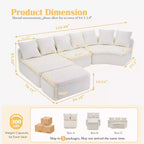 Canapé d'angle modulaire en U Whisen de 338 cm avec module inclinable amovible