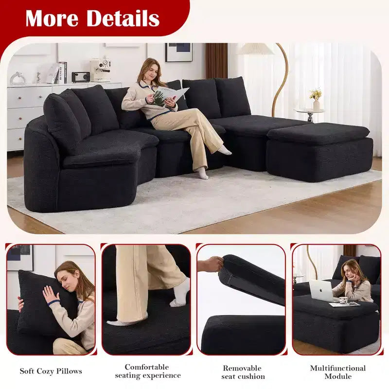Canapé d'angle modulaire en U Whisen de 338 cm avec module inclinable amovible