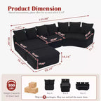 Canapé d'angle modulaire en U Whisen de 338 cm avec module inclinable amovible