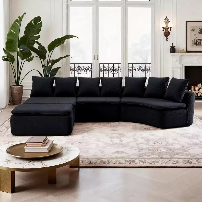 Whisen 133'' Modular U-Shaped Sectional Compression Sofa with Removable Recliner Module