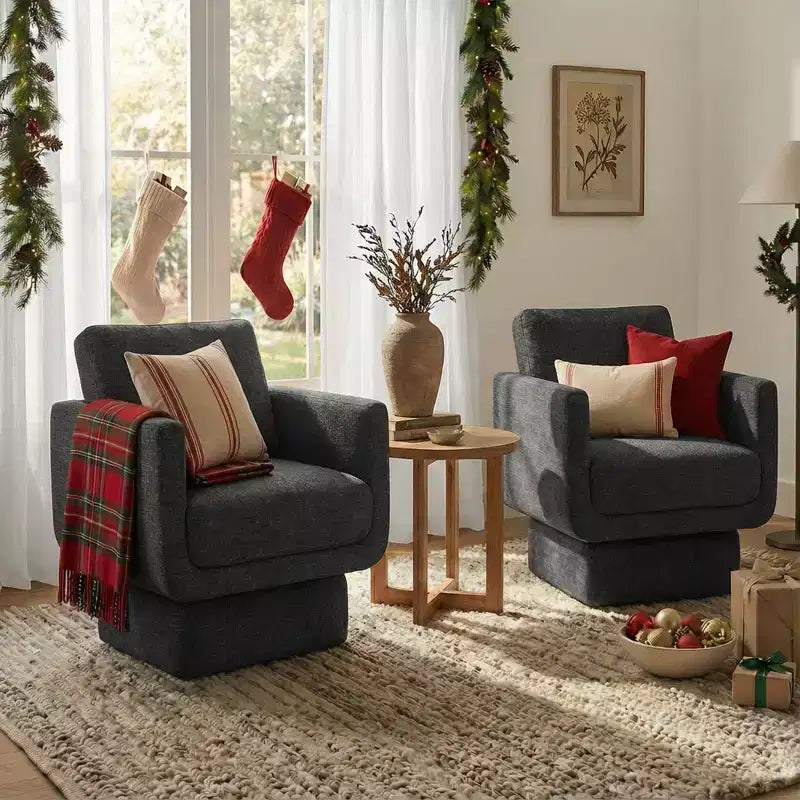 Set of 2 Modern 360 Swivel Accent Chairs, Upholstered Lounge Armchairs with 6.5 Thick Seat for Living Room, Bedroom, or Office-Panipeachy