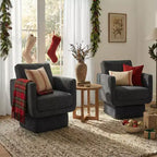 Set of 2 Modern 360 Swivel Accent Chairs, Upholstered Lounge Armchairs with 6.5 Thick Seat for Living Room, Bedroom, or Office-Panipeachy