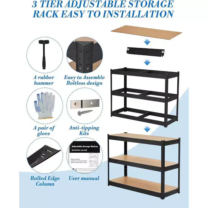 Scaffalature da Garage a 5 Ripiani Resistenti, con Capacità di Carico di 907 kg, Scaffali Utilitari Regolabili in Metallo per Garage/Magazzino/Dispensa/Cantina