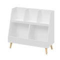 VIYET 28 Kids 5-Cubby Bookshelf Toy Organizer,White Wooden 2-Tier Storage Rack w/ Pine Legs (Anti-Tipping Nursery/Playroom Organizer)