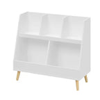 VIYET 28 Kids 5-Cubby Bookshelf Toy Organizer,White Wooden 2-Tier Storage Rack w/ Pine Legs (Anti-Tipping Nursery/Playroom Organizer)