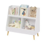 VIYET 28 Scaffale per bambini a 5 ripiani, organizer per giocattoli, in legno bianco a 2 livelli con gambe in pino (organizer antiribaltamento per cameretta/sala giochi)