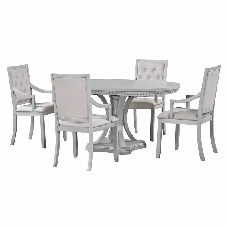 Set da pranzo rotondo da fattoria per 4, set da tavolo da cucina allungabile in legno con 4 sedie imbottite