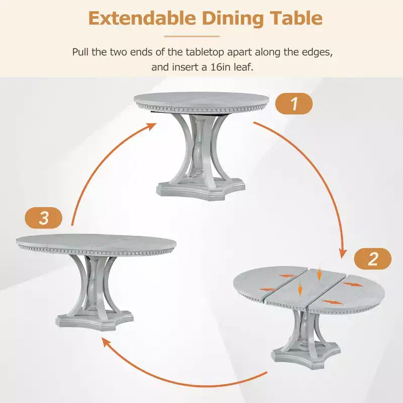 Ensemble de salle à manger rond de style ferme pour 4 personnes, table de cuisine extensible en bois avec 4 chaises rembourrées