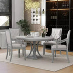 Farmhouse Round Dining Set for 4, Wood Kitchen Extendable Dining Table Set with 4 Upholstered Chairs