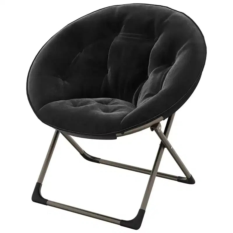 Oversized Plush Saucer Chair for Bedroom or Dorm  Foldable Accent Lounge Chair with Strong Metal Frame, Ultra Cozy Seating, Black + Gold