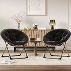 Sedia a Piatto Imbottita Oversize per Camera da Letto o Dormitorio, Sedia Lounge Pieghevole con Robusta Struttura in Metallo, Seduta Ultra Accogliente, Nero + Oro