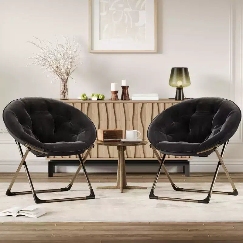Sedia a Piatto Imbottita Oversize per Camera da Letto o Dormitorio, Sedia Lounge Pieghevole con Robusta Struttura in Metallo, Seduta Ultra Accogliente, Nero + Oro