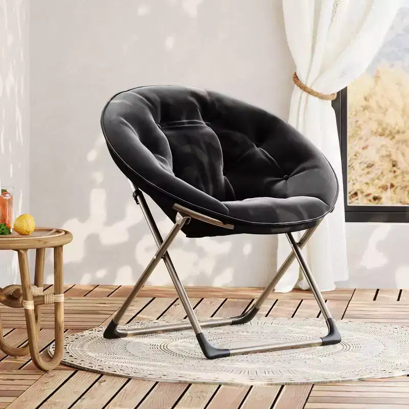 Sedia a Piatto Imbottita Oversize per Camera da Letto o Dormitorio, Sedia Lounge Pieghevole con Robusta Struttura in Metallo, Seduta Ultra Accogliente, Nero + Oro