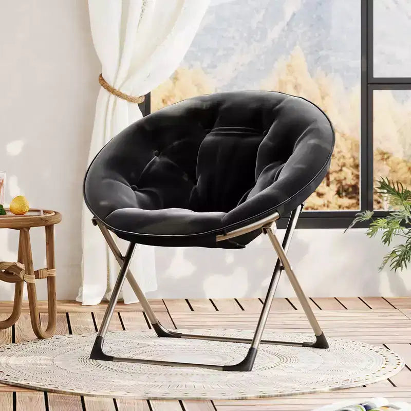 Sedia a Piatto Imbottita Oversize per Camera da Letto o Dormitorio, Sedia Lounge Pieghevole con Robusta Struttura in Metallo, Seduta Ultra Accogliente, Nero + Oro