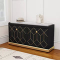 Modern Shoe Storage Bench with 2 Flip Drawers & Padded Cushion Seat, Upholstered Entryway Organizer for Hallway Closet Living Room - Gold Trim