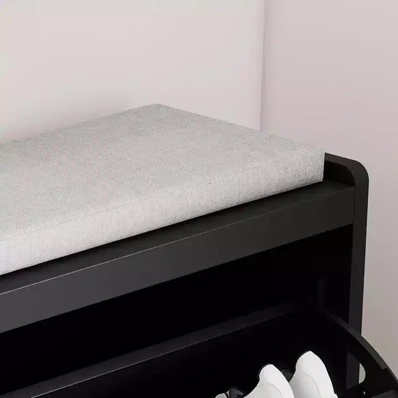Banc de rangement à chaussures moderne avec 2 tiroirs basculants et coussin d'assise rembourré, organisateur d'entrée rembourré pour couloir, placard, salon - Bordure dorée