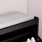 Banc de rangement à chaussures moderne avec 2 tiroirs basculants et coussin d'assise rembourré, organisateur d'entrée rembourré pour couloir, placard, salon - Bordure dorée