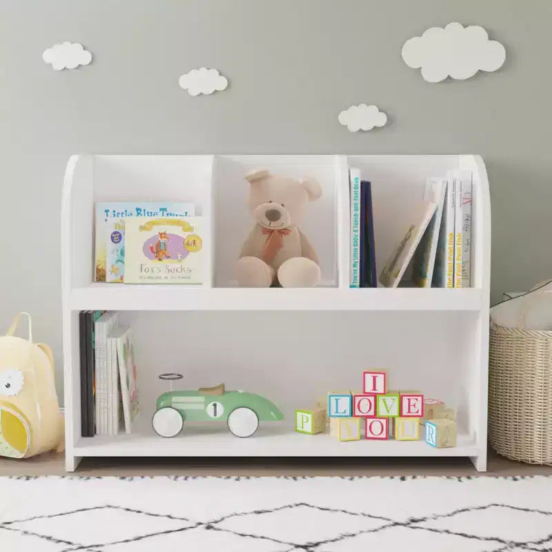 VIYET 24 Libreria per Bambini a 4 Scomparti, Scaffale per Esposizione e Contenimento in MDF Bianco (Organizzatore di Giocattoli Antiribaltamento per Sala Giochi/Nursery)