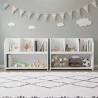 VIYET 24 Libreria per Bambini a 4 Scomparti, Scaffale per Esposizione e Contenimento in MDF Bianco (Organizzatore di Giocattoli Antiribaltamento per Sala Giochi/Nursery)