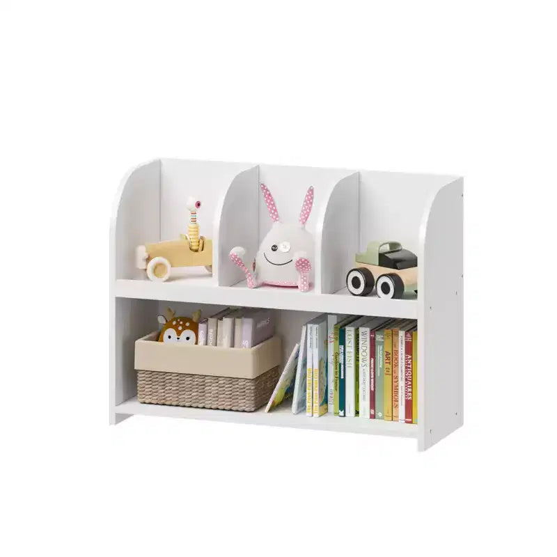 VIYET 24 Libreria per Bambini a 4 Scomparti, Scaffale per Esposizione e Contenimento in MDF Bianco (Organizzatore di Giocattoli Antiribaltamento per Sala Giochi/Nursery)