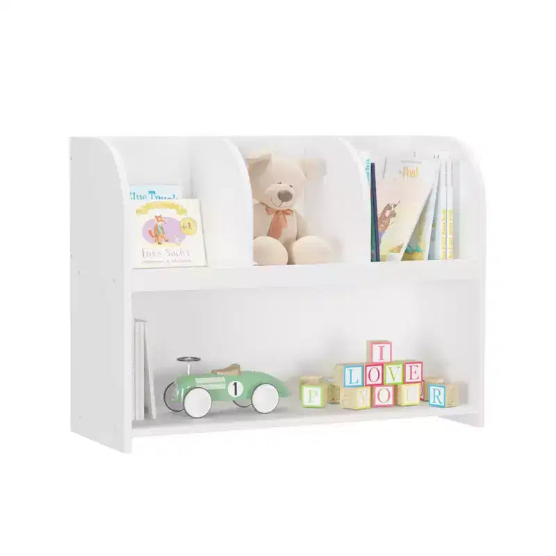 VIYET 24 Libreria per Bambini a 4 Scomparti, Scaffale per Esposizione e Contenimento in MDF Bianco (Organizzatore di Giocattoli Antiribaltamento per Sala Giochi/Nursery)