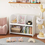 VIYET 24 Libreria per Bambini a 4 Scomparti, Scaffale per Esposizione e Contenimento in MDF Bianco (Organizzatore di Giocattoli Antiribaltamento per Sala Giochi/Nursery)