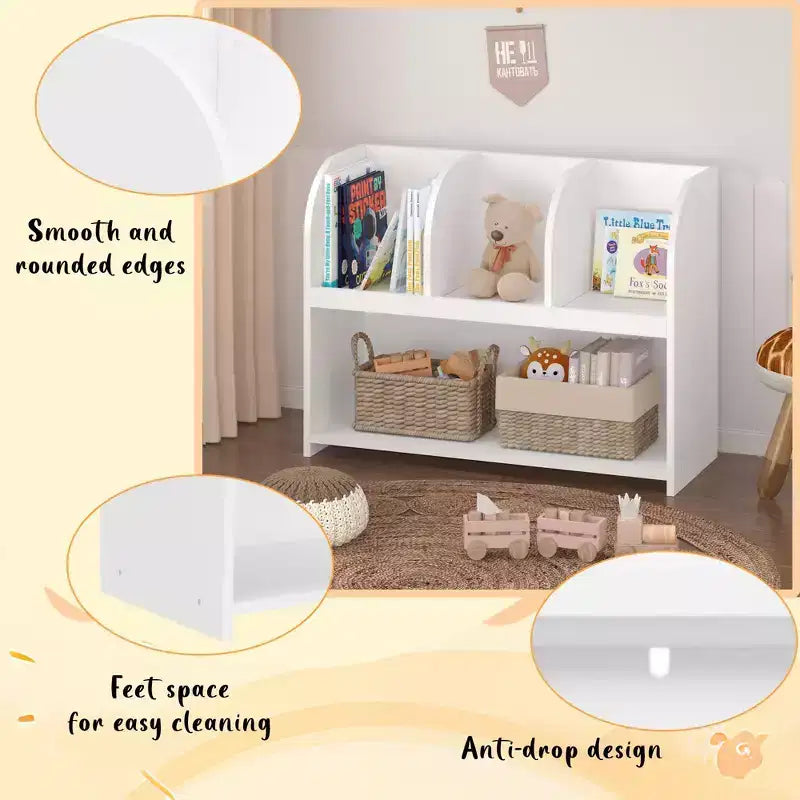 VIYET 24 Libreria per Bambini a 4 Scomparti, Scaffale per Esposizione e Contenimento in MDF Bianco (Organizzatore di Giocattoli Antiribaltamento per Sala Giochi/Nursery)