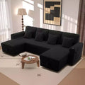 MooxvMoo 124 U-Shaped Sleeper Sofa with Storage,Oversized Convertible Couch Featuring Pull-Out Bed,Adjustable Backrest,USB Ports & Cup Holders,Black
