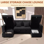 MooxvMoo 124 Canapé-lit d'angle en U avec rangement, canapé convertible surdimensionné avec lit gigogne, dossier réglable, ports USB et porte-gobelets, noir