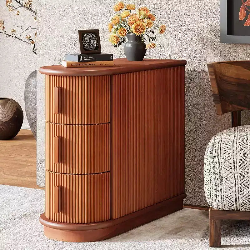 Lantine 3-Drawer Wooden End Table, Modern Sofa Side Table and Slim Nightstand for Living Room, Bedroom, Walnut, No Assembly Required