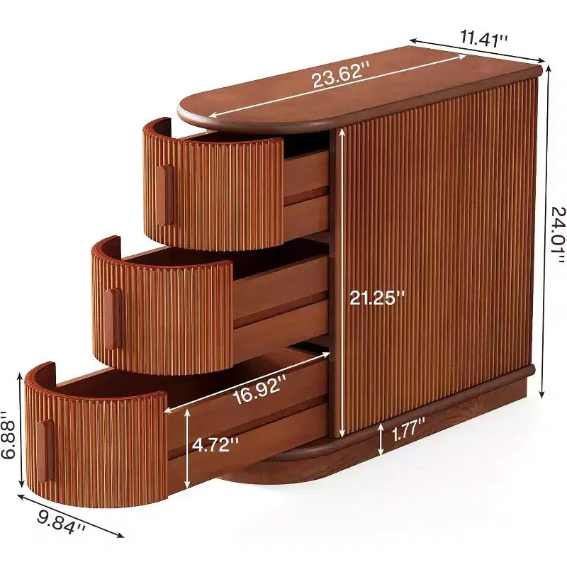 Tavolino da Divano a 3 Cassetti in Legno, Comodino Moderno e Slim per Soggiorno, Camera da Letto, Noce, Nessun Montaggio Richiesto