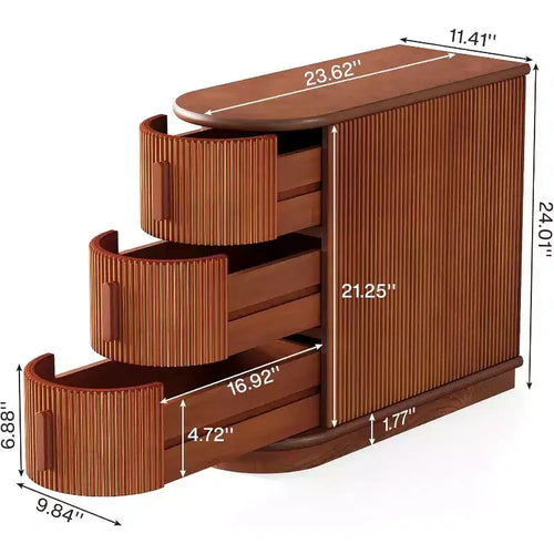 Tavolino da Divano a 3 Cassetti in Legno, Comodino Moderno e Slim per Soggiorno, Camera da Letto, Noce, Nessun Montaggio Richiesto