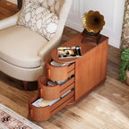 Tavolino da Divano a 3 Cassetti in Legno, Comodino Moderno e Slim per Soggiorno, Camera da Letto, Noce, Nessun Montaggio Richiesto