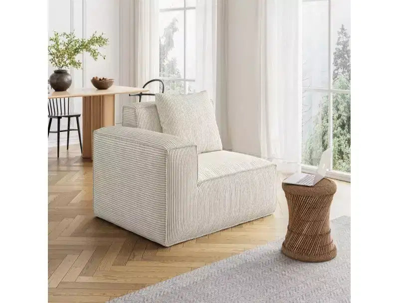 Whisen Modular Right Armrest Chenille Sectional Sofa, Convertible Tofu Block Sofa Floor Sofa Bed - Cream