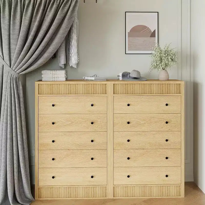 Cassettiera a 5 cassetti scanalati da 31,5" con sistema di sicurezza anti-ribaltamento - Contenitore in rovere naturale per camera da letto e soggiorno