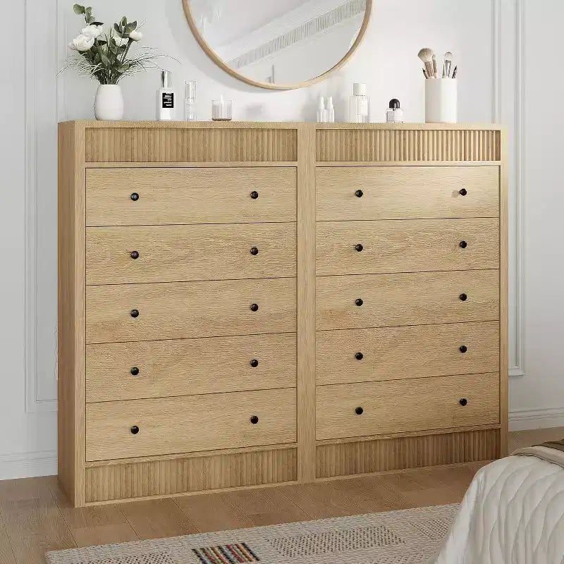 Cassettiera a 5 cassetti scanalati da 31,5" con sistema di sicurezza anti-ribaltamento - Contenitore in rovere naturale per camera da letto e soggiorno
