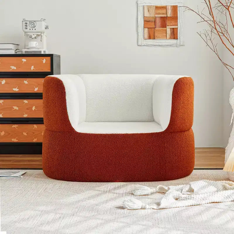 ATJafurn 39.4 Poltrona Singola Arancione Senza Ossa Senza Montaggio Richiesto, Divano Pouf Rotondo in Finta Pelliccia di Agnello con Seduta Profonda per Balcone Soggiorno