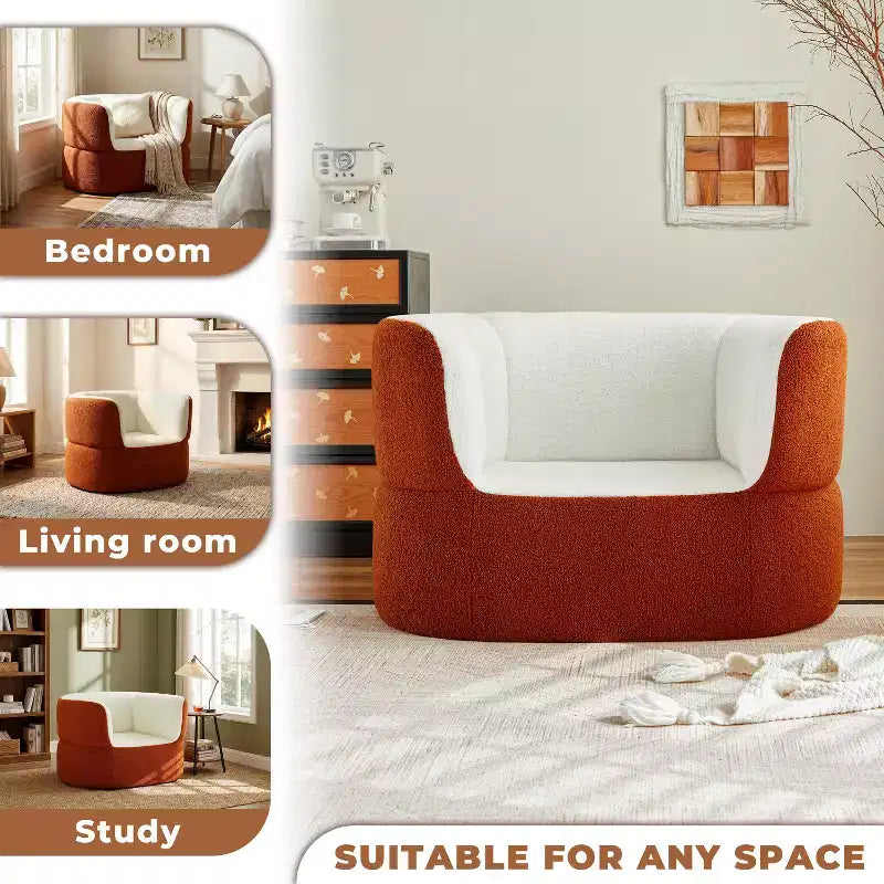 ATJafurn 39.4 Poltrona Singola Arancione Senza Ossa Senza Montaggio Richiesto, Divano Pouf Rotondo in Finta Pelliccia di Agnello con Seduta Profonda per Balcone Soggiorno