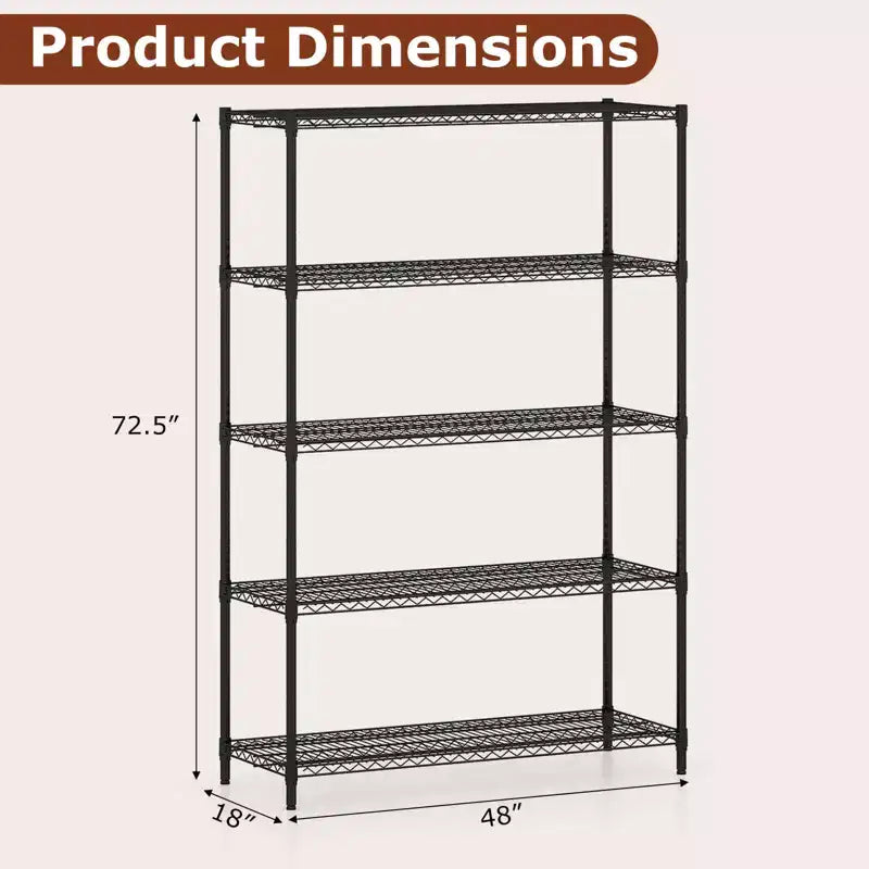 Costway Scaffale Portaoggetti a 5 Ripiani in Metallo Capacità 1814 kg, Organizzatore di Stoccaggio per Casa e Cucina