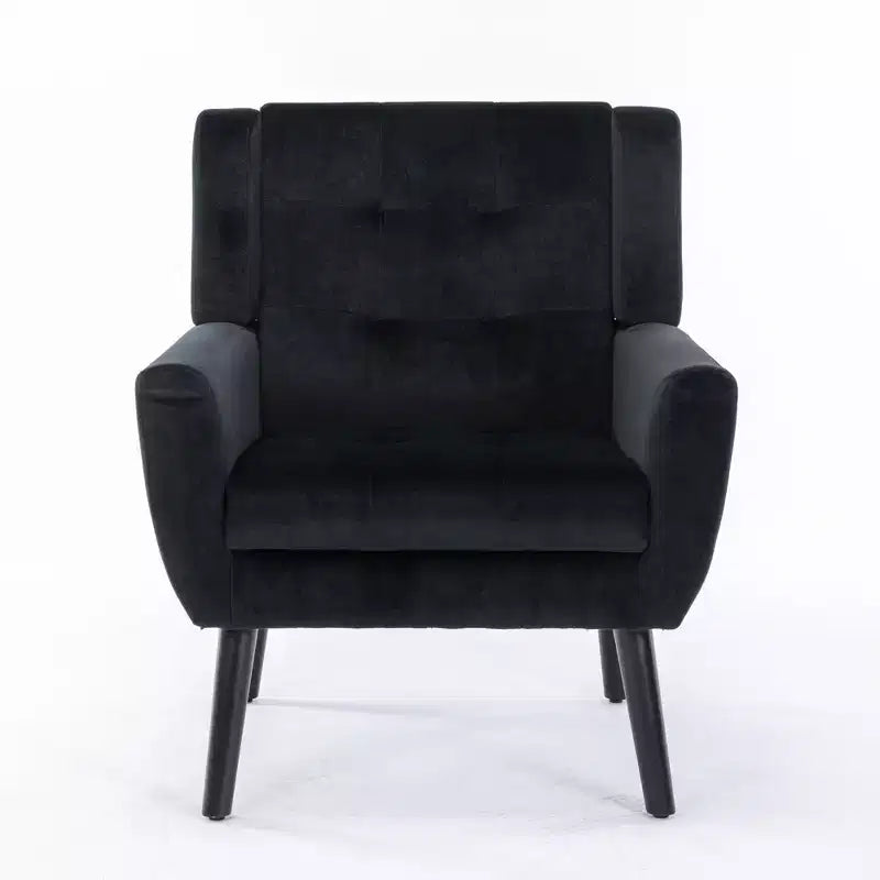 Poltrona d'accento in velluto con seduta ergonomica imbottita Schienale aderente Braccioli Gambe in legno massello nere 74,9W x 74,9D x 87,9H cm