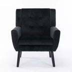 Poltrona d'accento in velluto con seduta ergonomica imbottita Schienale aderente Braccioli Gambe in legno massello nere 74,9W x 74,9D x 87,9H cm
