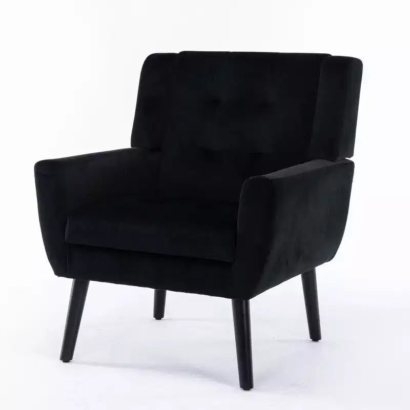 Poltrona d'accento in velluto con seduta ergonomica imbottita Schienale aderente Braccioli Gambe in legno massello nere 74,9W x 74,9D x 87,9H cm