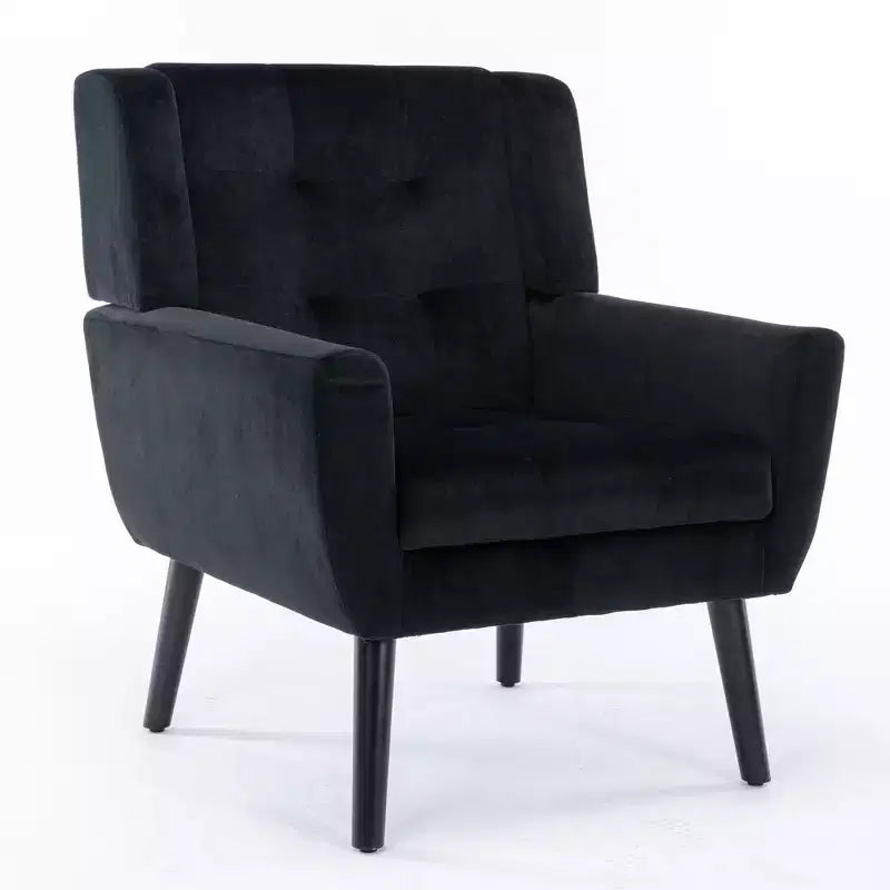 Poltrona d'accento in velluto con seduta ergonomica imbottita Schienale aderente Braccioli Gambe in legno massello nere 74,9W x 74,9D x 87,9H cm